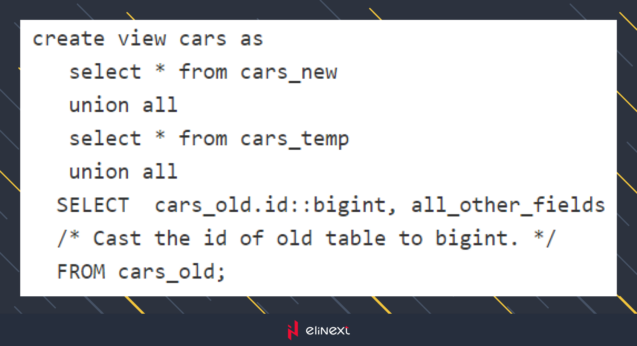 Create the view to emulate the ‘cars’  table behavior on SELECT queries from the web-framework