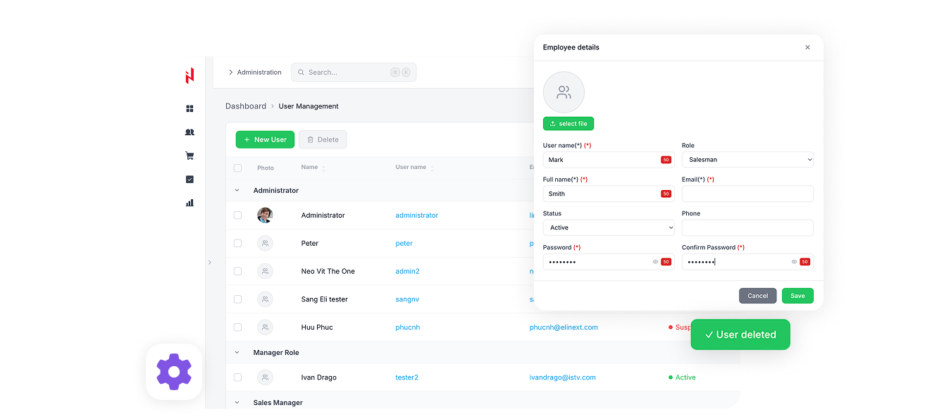 Admin Panel of Custom Elinext CRM