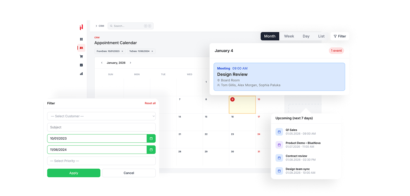 Appointments and Tasks Module in Custom Elinext CRM