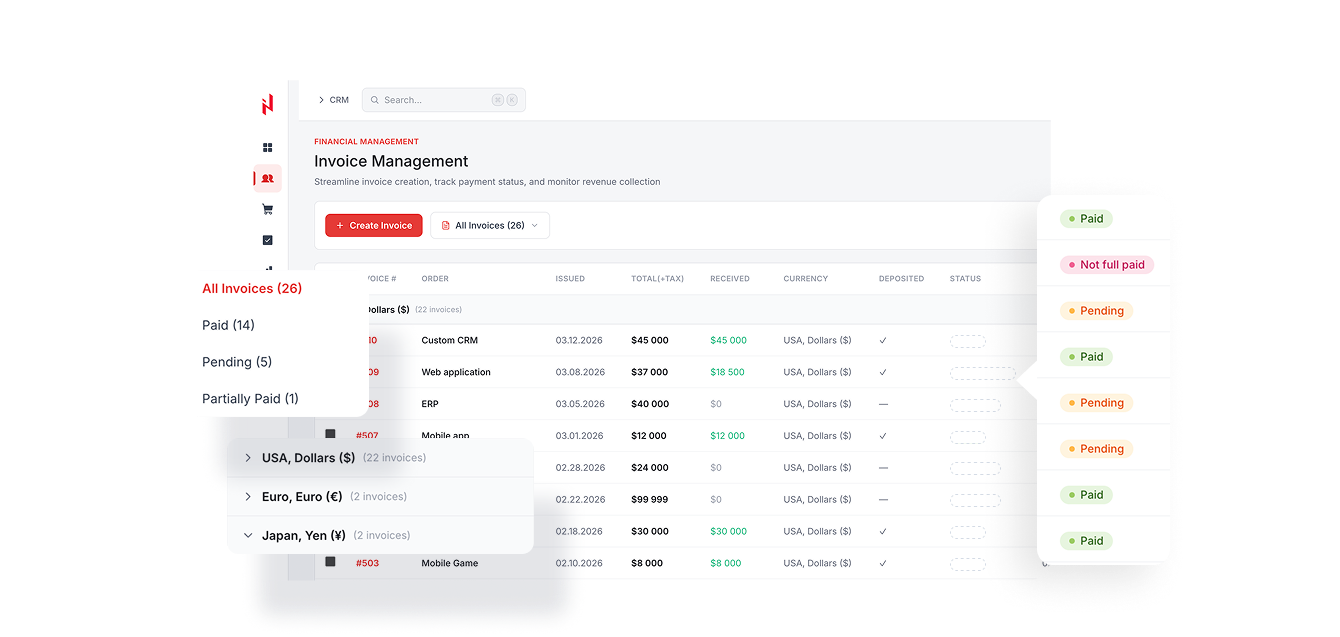 Invoices Module in Custom Elinext CRM