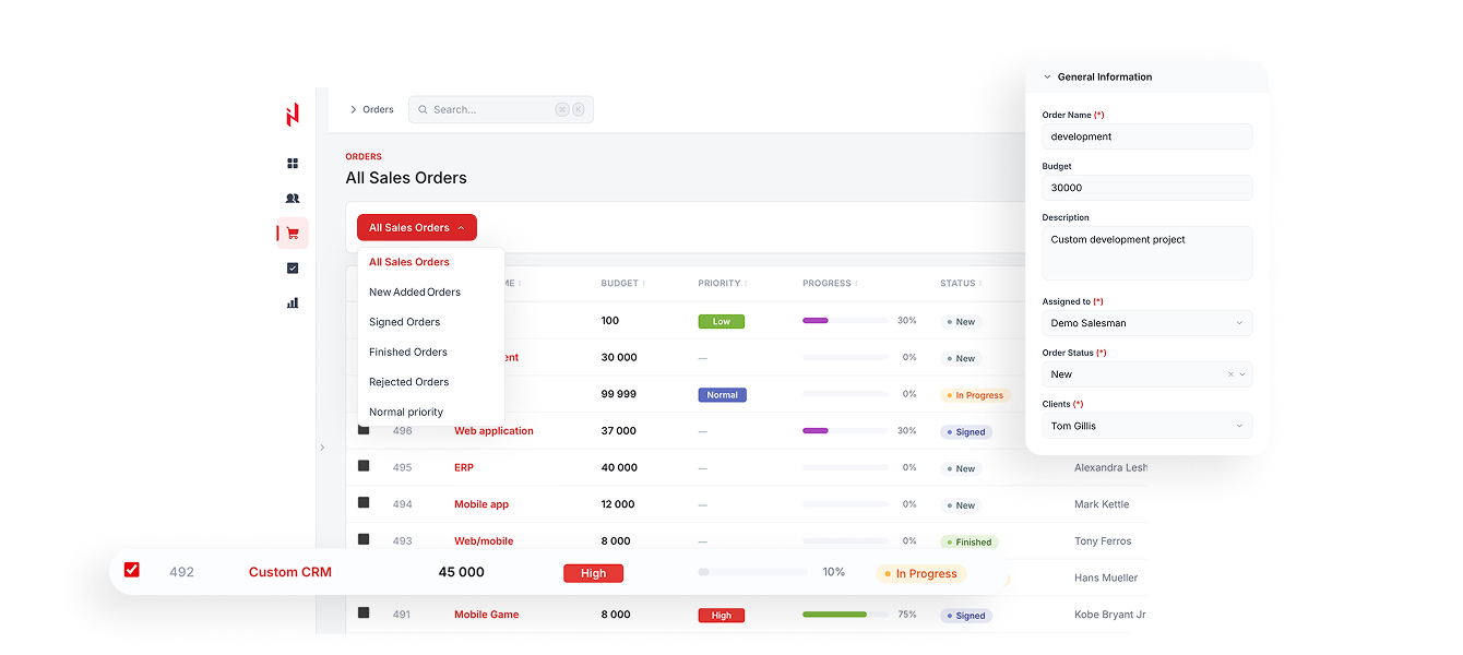 Orders Module in Custom Elinext CRM