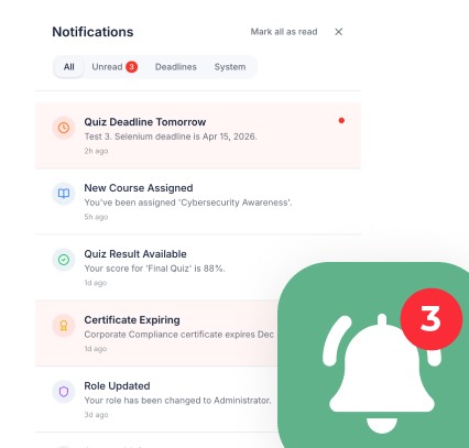 Notifications: Elinext LMS Features
