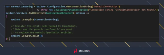 Paste options.UseOpenIddict() in the context configuration