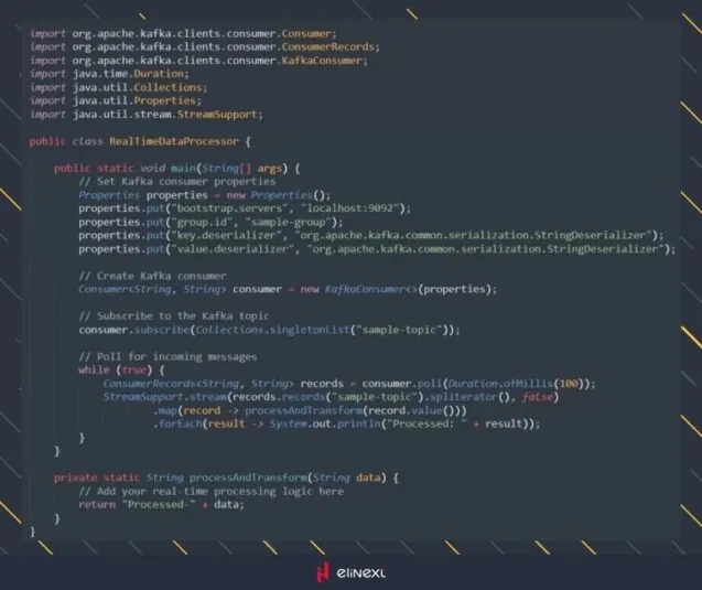 Let's enhance our consumer by incorporating a simple real-time processing logic using Java Streams.