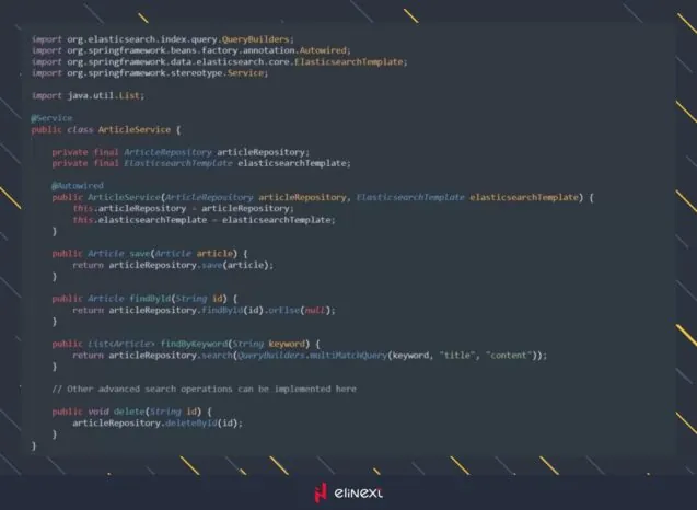 Create a service class to interact with the Elasticsearch repository