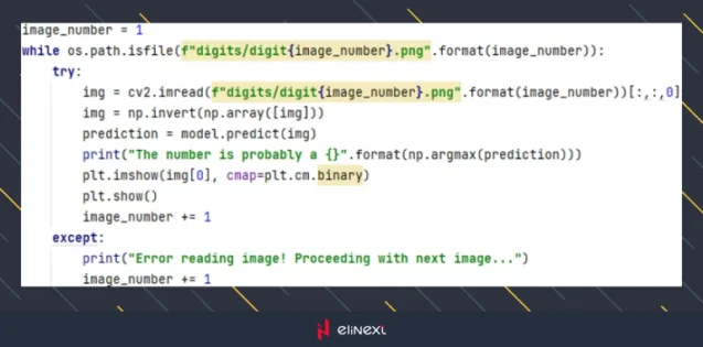 Then we display the image using plt.imshow with a binary colormap and plt.show.